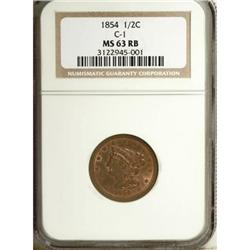 1854 1/2 C Red and Brown MS63 NGC