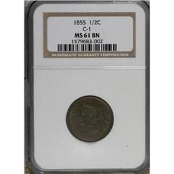 1855 1/2 C Brown MS61 NGC