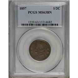 1857 1/2 C Brown MS63 PCGS