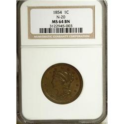 1854 1C Brown MS64 NGC