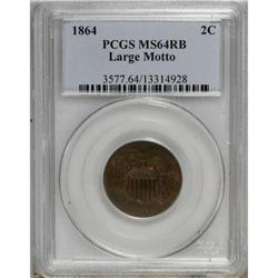 1864 2C Large Motto Red and Brown MS64 PCGS
