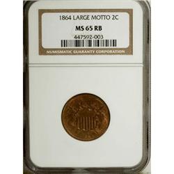 1864 2C Large Motto Red and Brown MS65 NGC