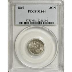 1869 3CN MS64 PCGS