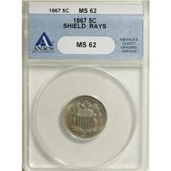 1867 5C Rays MS62 ANACS