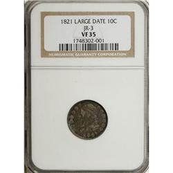 1821 10C Large Date VF35 NGC