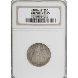 1874-S 25C Arrows XF45 NGC