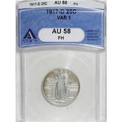1917-D 25C Type One Full Head AU58 ANACS