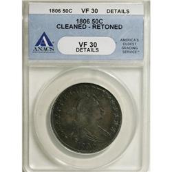 1806 50C Pointed 6, Stem VF30 ANACS