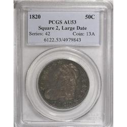 1820 50C Square Base Knob 2, Large Date AU53 PCGS
