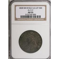 1828 50C Square Base 2, Small 8, Large Letters AU53 NG