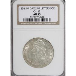 1834 50C Small Date, Small Letters AU55 NGC