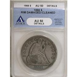 1866 $1 Motto AU50 ANACS