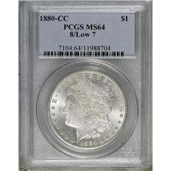 1880-CC $1 8 Over Low 7 MS64 PCGS