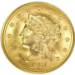 1861 $2 1/2 Old Reverse, Type One MS63 NGC