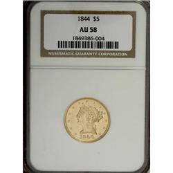 1844 $5 AU58 NGC