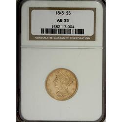 1845 $5 AU55 NGC