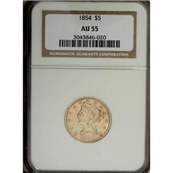 1854 $5 AU55 NGC