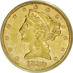 1880 $5 AU50 PCGS