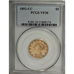 1892-CC $5 VF30 PCGS