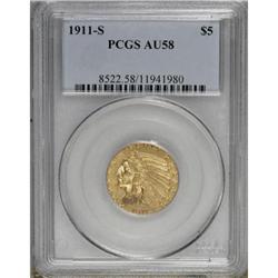 1911-S $5 AU58 PCGS
