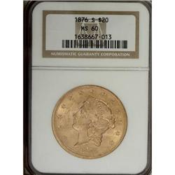 1876-S $20 MS60 NGC