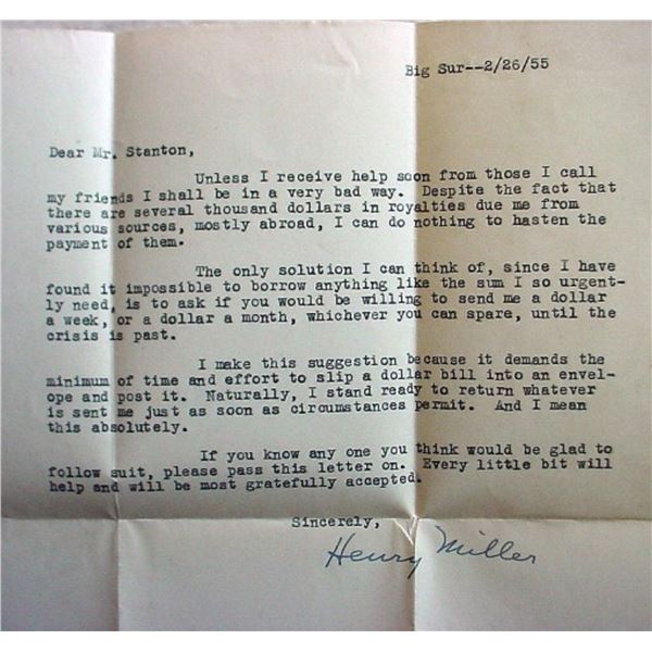 Henry Miller hand-written and signed letter