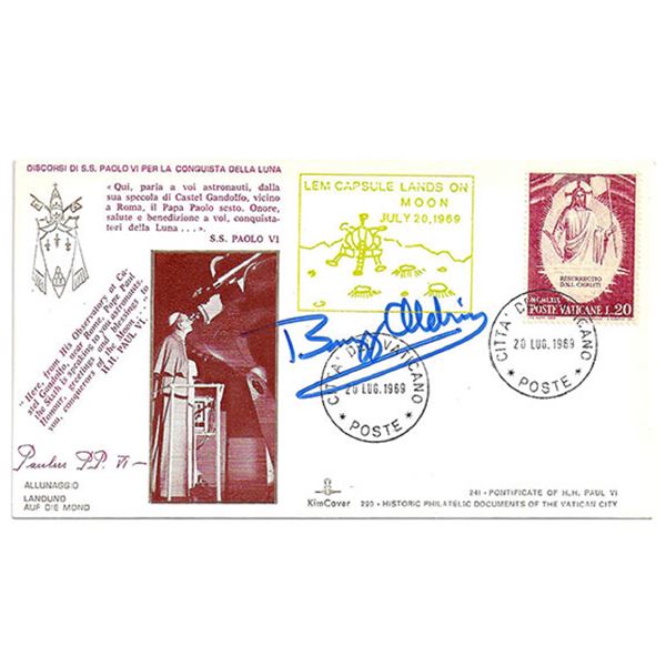 Cachets cancelled from the Vatican Post Office, July 20, 1960, signed by Buzz Aldrin