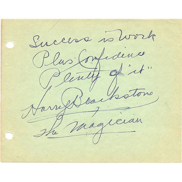 Magician Harry Blackstone signed album page