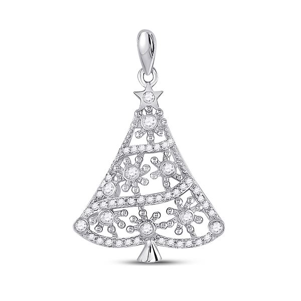 Round Diamond Christmas Tree Fashion Pendant 1/3 Cttw 10KT White Gold