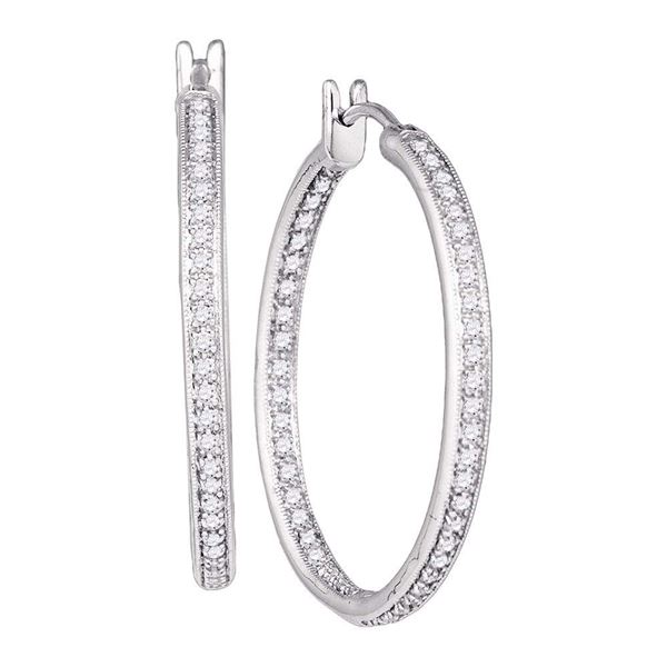 Round Diamond Inside Outside Hoop Earrings 1 Cttw 14KT White Gold