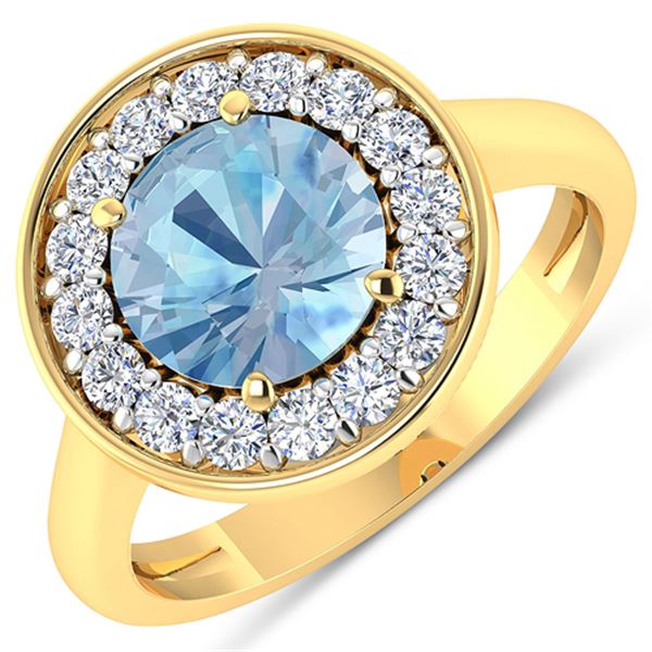 Natural 1.98 CTW Aquamarine & Diamond Ring 14K Yellow Gold - REF-79M7T