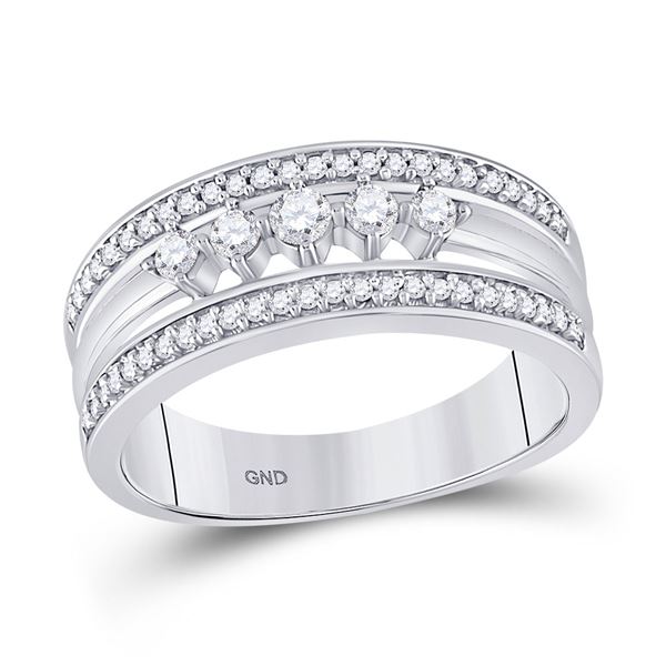 Round Diamond 5-Stone Band Ring 1/3 Cttw 10KT White Gold