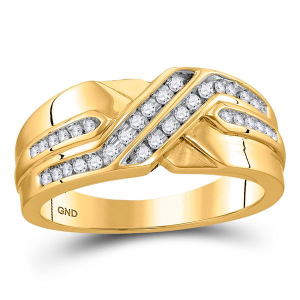 Round Diamond Diagonal Double Row Band Ring 1/4 Cttw 10KT Yellow Gold