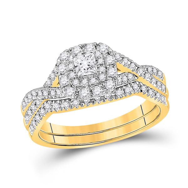 Bridal Wedding Ring Band Set 1/2 Cttw 14KT Yellow Gold