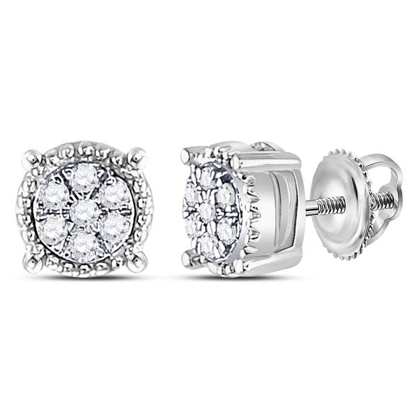 Round Diamond Flower Cluster Earrings 1/10 Cttw 10KT White Gold
