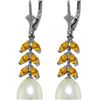 Genuine 9.2 ctw Pearl & Citrine Earrings 14KT White Gold - REF-45Y8F