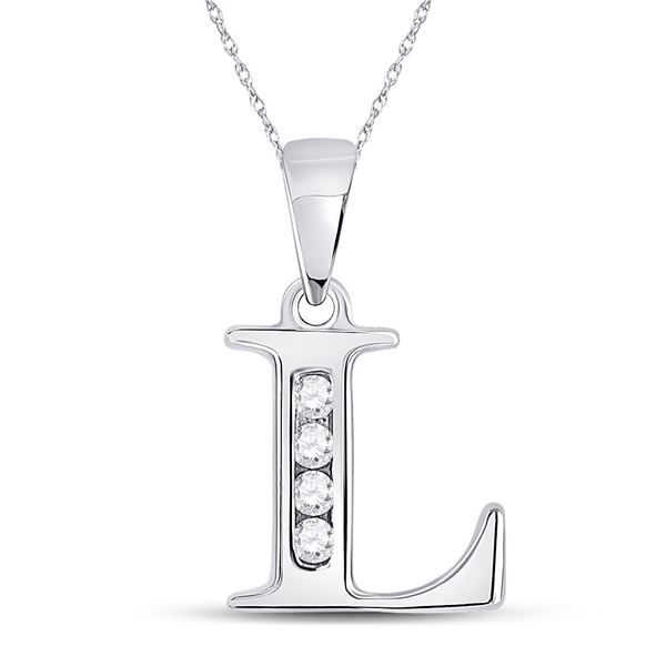 Round Diamond L Initial Letter Pendant 1/20 Cttw 10KT White Gold