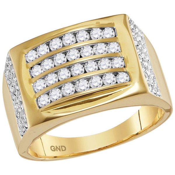 Round Diamond 4 Row Rectangle Fashion Ring 1-1/3 Cttw 14KT Yellow Gold