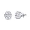 Round Diamond Flower Cluster Earrings 3/4 Cttw 14KT White Gold