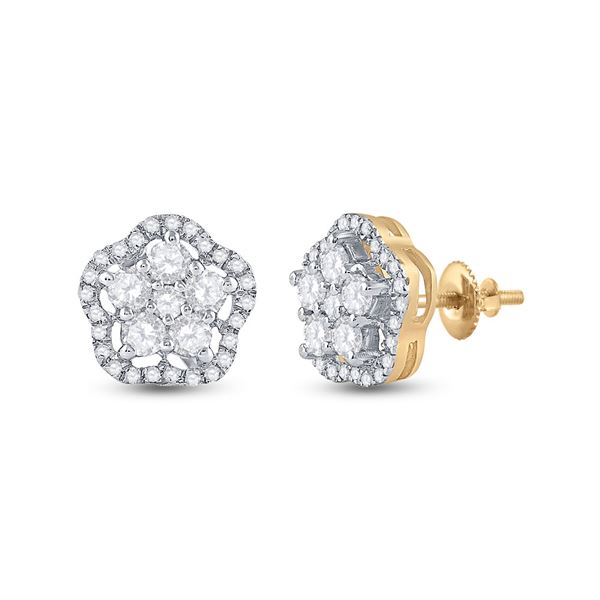 Round Diamond Star Cluster Earrings 3/4 Cttw 14KT Yellow Gold