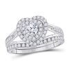 Diamond Heart Bridal Wedding Ring Band Set 1 Cttw 14KT White Gold