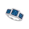 Image 1 : Round Blue Color Enhanced Diamond Triple Square Cluster Ring 1 Cttw 10KT White Gold