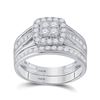 Image 2 : Diamond Cluster Matching Wedding Set 1-1/4 Cttw 14KT White Gold