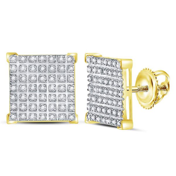 Round Diamond Square Cluster Earrings 1/3 Cttw 10KT Yellow Gold
