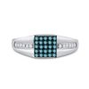 Image 2 : Round Blue Color Enhanced Diamond Square Cluster Ring 1/2 Cttw 10KT White Gold