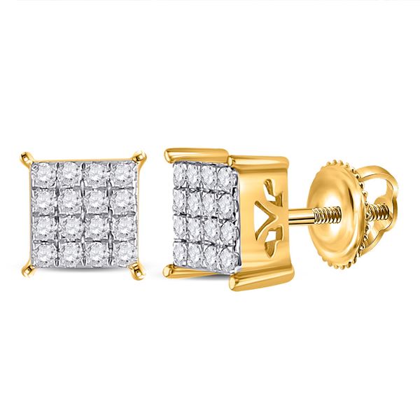 Round Diamond Square Earrings 1/4 Cttw 10KT Yellow Gold