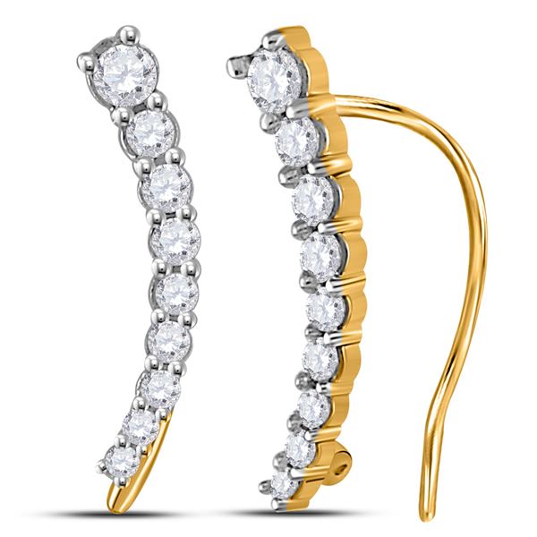 Round Diamond Graduated Journey Climber Earrings 1/4 Cttw 10KT Yellow Gold