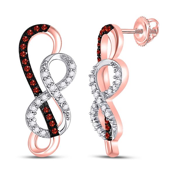Round Red Color Enhanced Diamond Infinity Earrings 1/6 Cttw 10KT Rose Gold