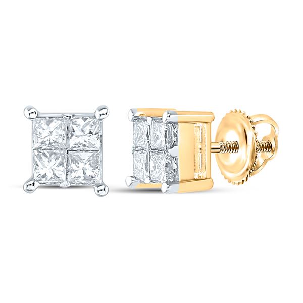 Princess Diamond Square Earrings 1/2 Cttw 14KT Yellow Gold