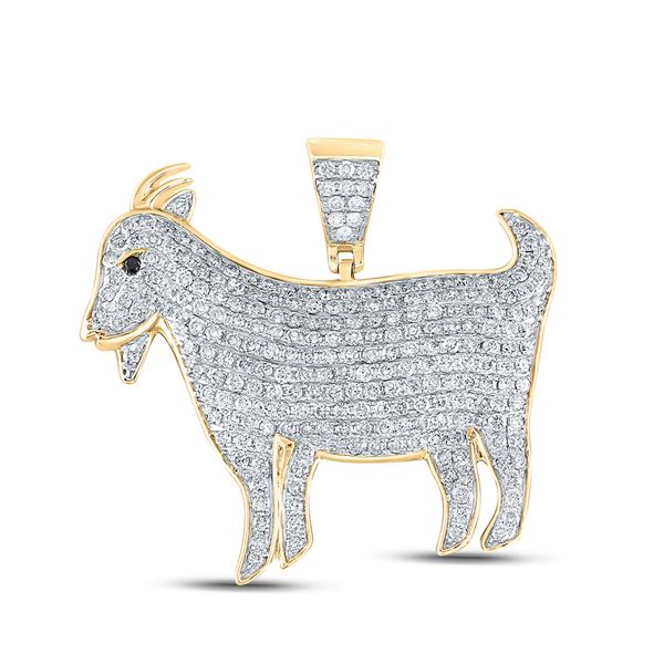 Round Diamond Goat Animal Charm Pendant 2-7/8 Cttw 10KT Yellow Gold